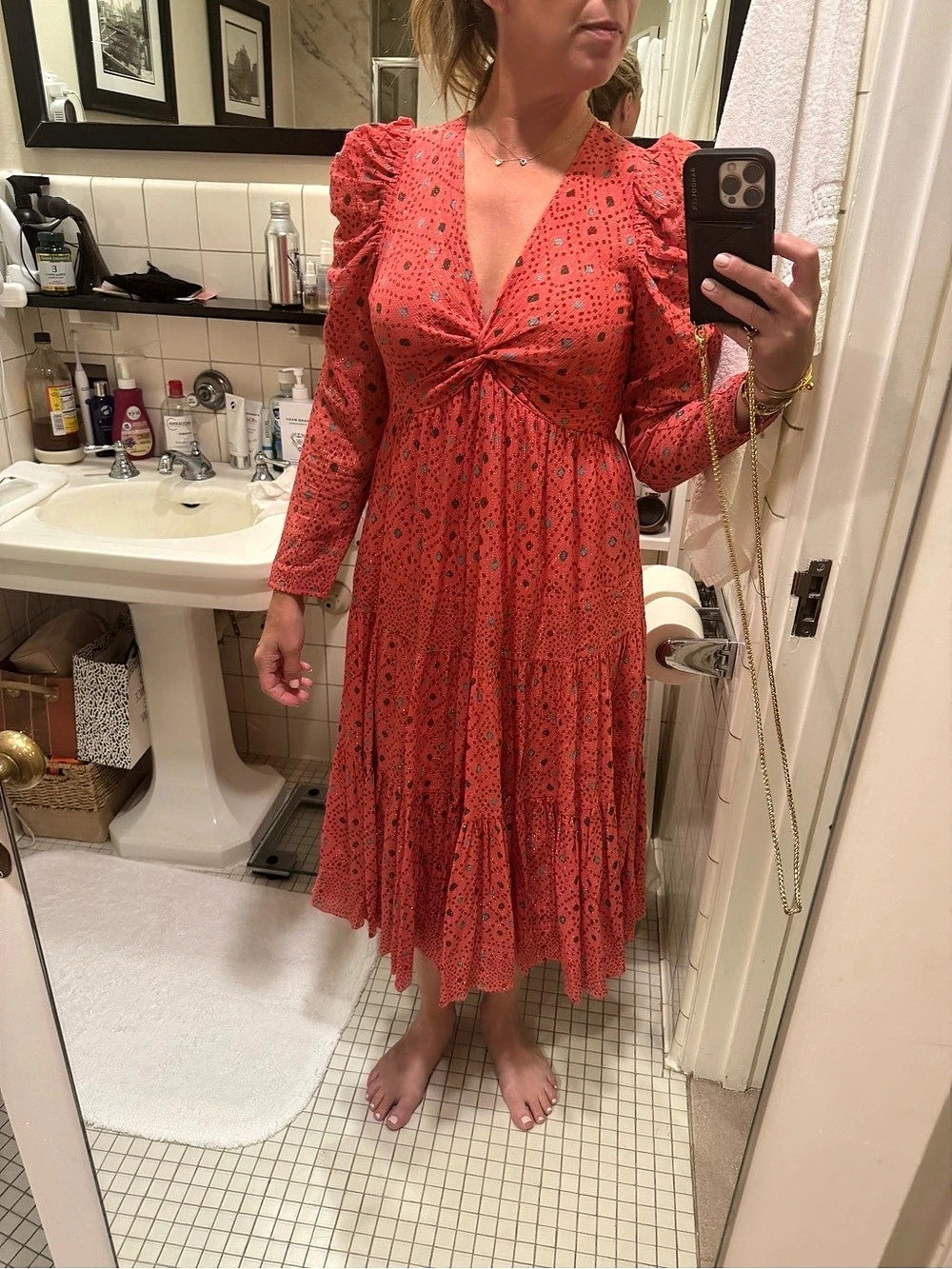 Ulla Johnson Floral Midi Dress in Red Like New